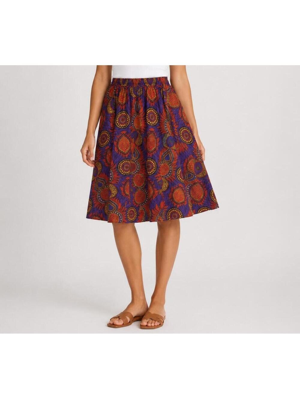 NWT PIOMBO Women's Pure Cotton Printed A-Line Midi Skirt Multicolor Size XL